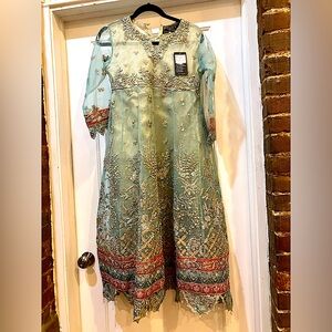 Mint pink cottagecore organza dress with pearls - NWT, size 0-6